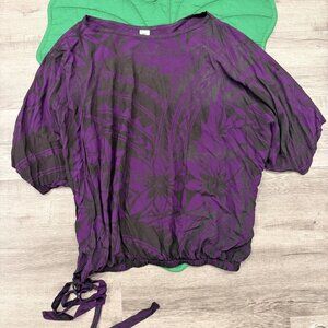 Missing Polynesia Hawaii Womens Size 1 Purple Black Dolman Rayon Blouse